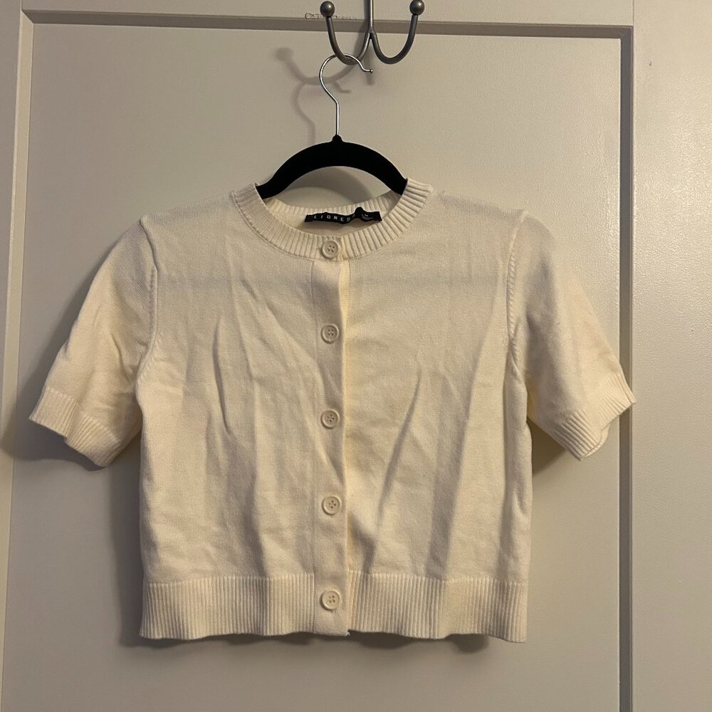 Lioness Pure Top Button Up Shortsleeve Sweater in Cream